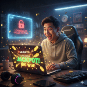 menggambarkan kisah Fajar yang menang besar setelah sempat gagal login di Ledak88